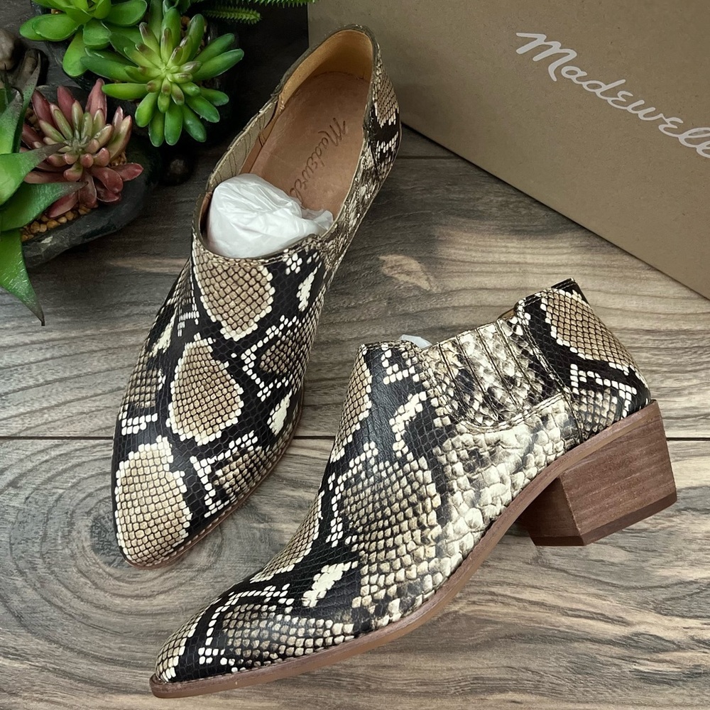 NIB Madewell Sonia Low Chelsea Western Ankle Bootie Snake Embossed Leather 8